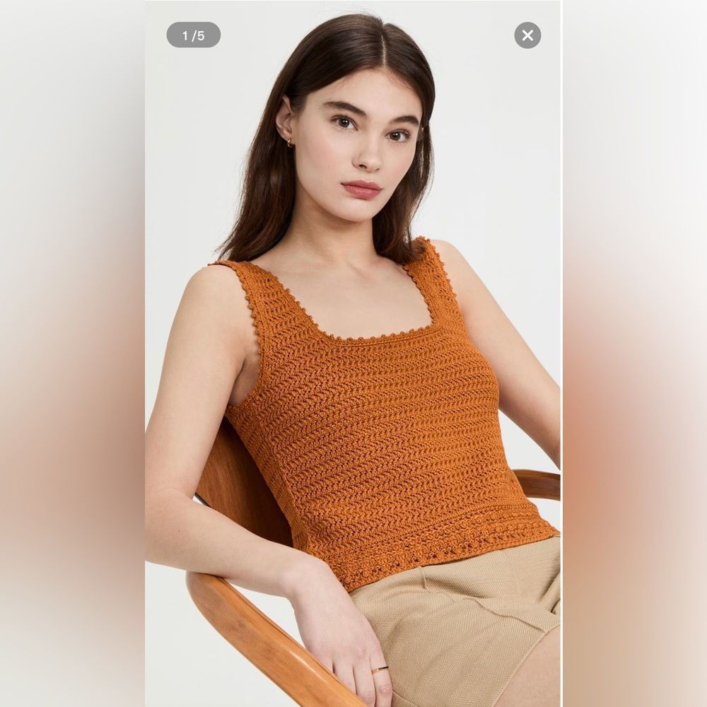Vince. Crochet square neck tank in burnt orange large